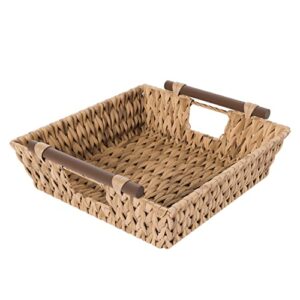 american atelier water hyacinth wicker basket with handles | 2pack square woven wicker storage baskets with builtin carry handles | laundry storage or pantry bin | natural weave | american atelier