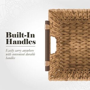 American Atelier Water Hyacinth Wicker Basket with Handles | 2Pack Square Woven Wicker Storage Baskets with Builtin Carry Handles | Laundry Storage or Pantry Bin | Natural Weave | American Atelier