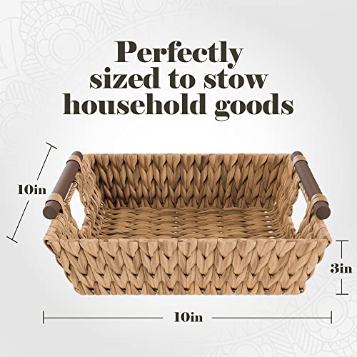 American Atelier Water Hyacinth Wicker Basket with Handles | 2Pack Square Woven Wicker Storage Baskets with Builtin Carry Handles | Laundry Storage or Pantry Bin | Natural Weave | American Atelier