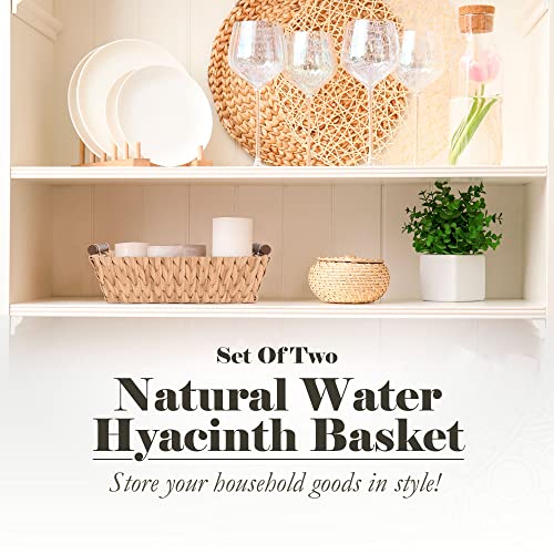 American Atelier Water Hyacinth Wicker Basket with Handles | 2Pack Square Woven Wicker Storage Baskets with Builtin Carry Handles | Laundry Storage or Pantry Bin | Natural Weave | American Atelier