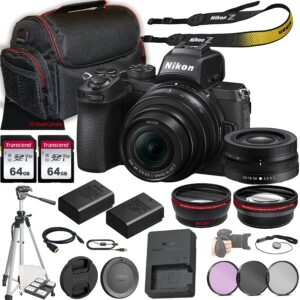 nikon z50 mirrorless camera w/nikkor z dx 16-50mm f/3.5-6.3 vr lens + 128gb memory + case + tripod + 3 piece filter kit + more (30pc bundle) (renewed)