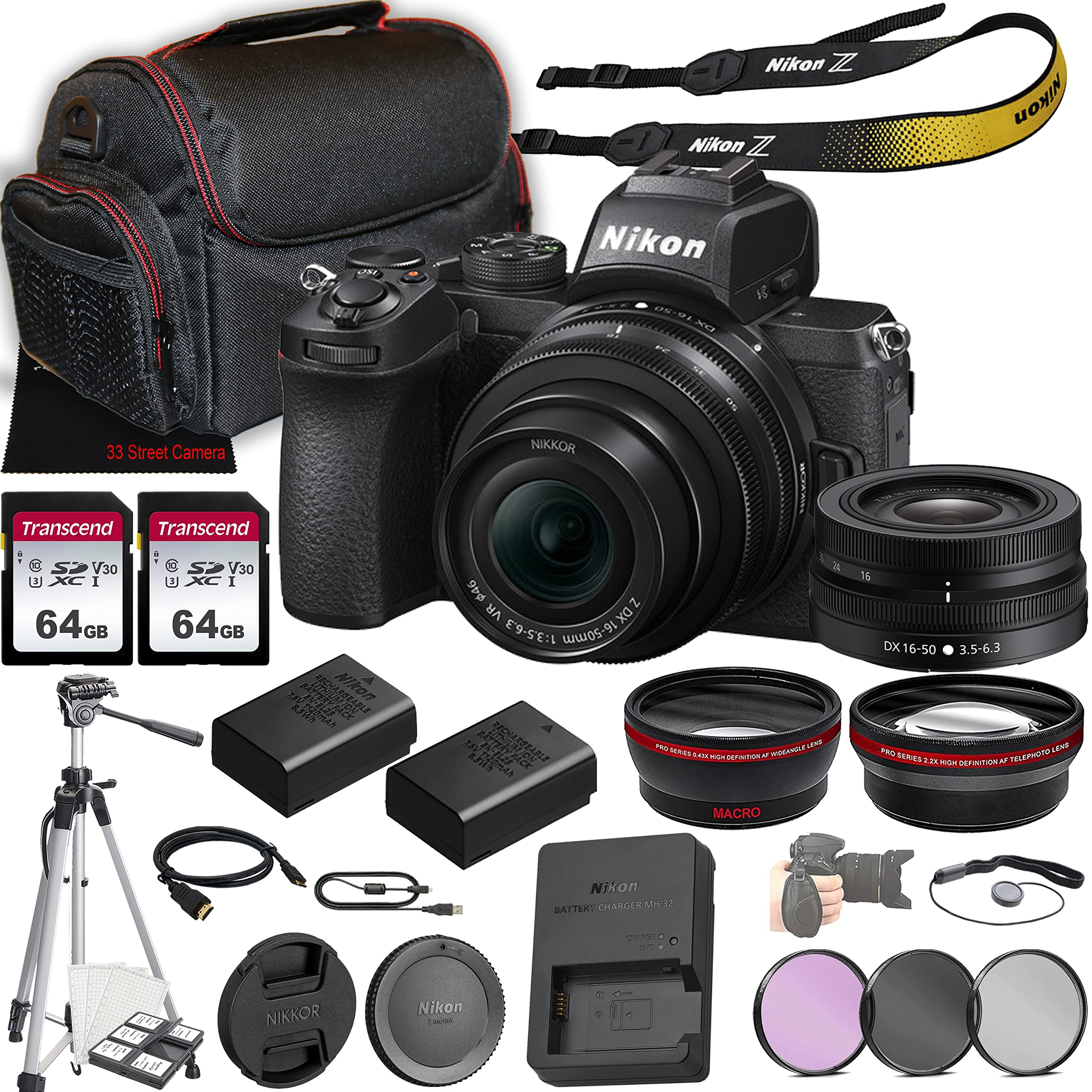 Nikon Z50 Mirrorless Camera w/NIKKOR Z DX 16-50mm f/3.5-6.3 VR Lens + 128GB Memory + Case + Tripod + 3 Piece Filter Kit + More (30pc Bundle) (Renewed)