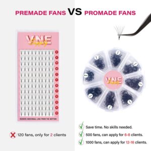 VNE Eyelashes 500 Fans Tray Volume Lash Extensions Mixed length | Premade Fans Eyelash Extensions | Mega Lash Extension | Promades Eyelash Fans | 3D, CC Curl, 9-16mm,