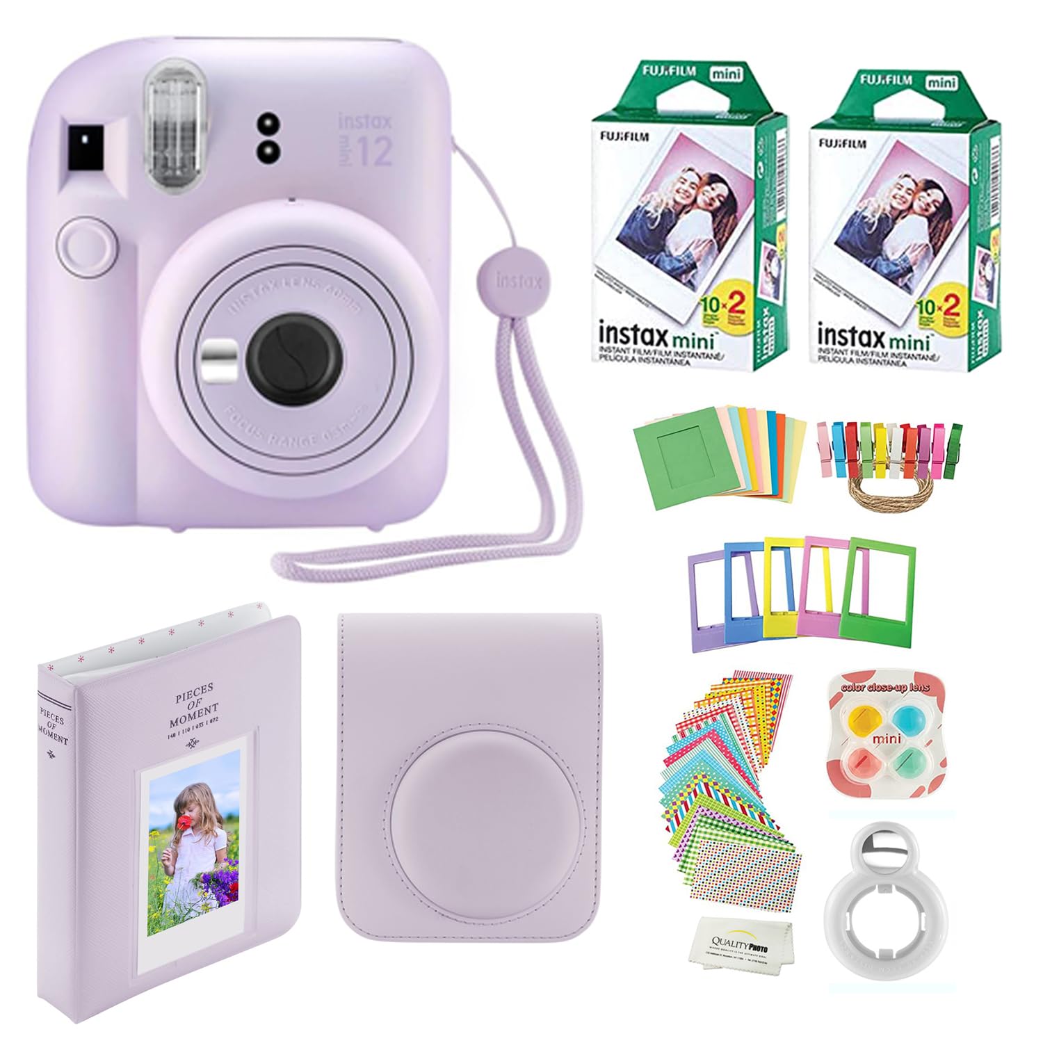 Fujifilm Instax Mini 12 Instant Camera with Case, 40 Fuji Films, Decoration Stickers, Frames, Photo Album and More Accessory kit (Lilac Purple)