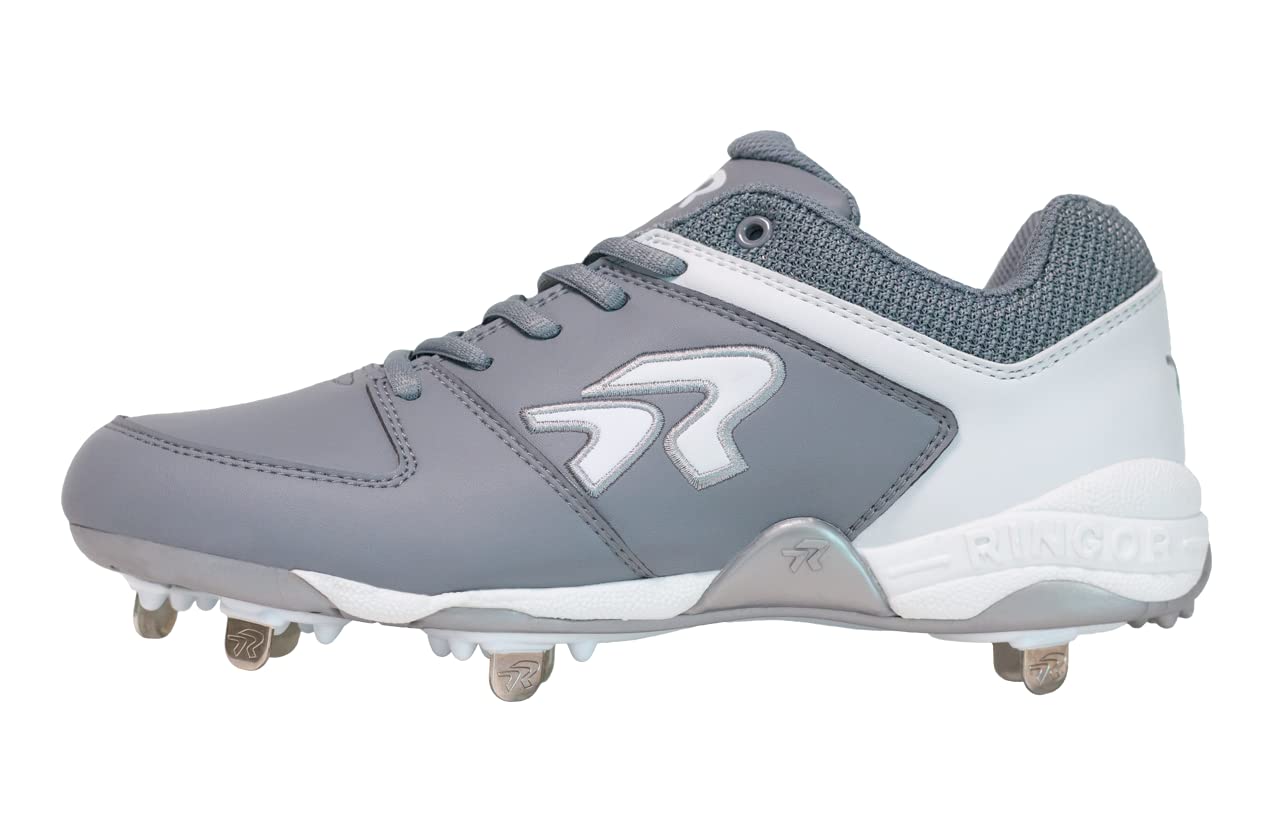 Ringor Flite Metal Softball Spikes for Women | Performance, Durability, and Superior Traction | Designed for Female Athletes | Size 10 | Charcoal & White