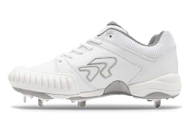 Ringor Flite Metal Softball Spikes for Women | Performance, Durability, and Superior Traction | Designed for Female Athletes | Size 9.5 | White & Silver