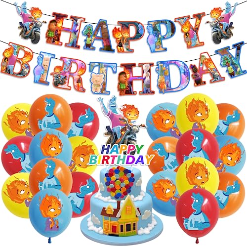 Cifeeo Elemental Birthday Supplies, Elemental Party Decorations with Happy Birthday Banner, Cake Topper, Balloons for Elemental Birthday Decorations, Elemental Themed Party Supplies