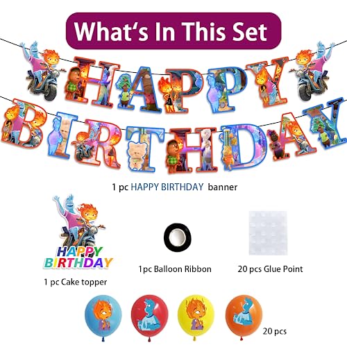 Cifeeo Elemental Birthday Supplies, Elemental Party Decorations with Happy Birthday Banner, Cake Topper, Balloons for Elemental Birthday Decorations, Elemental Themed Party Supplies