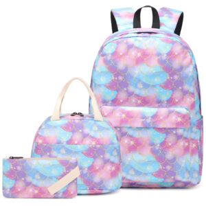 dezcrab mermaid kids backpack for girls, teens school bags bookbags set with lunch bag pencil case