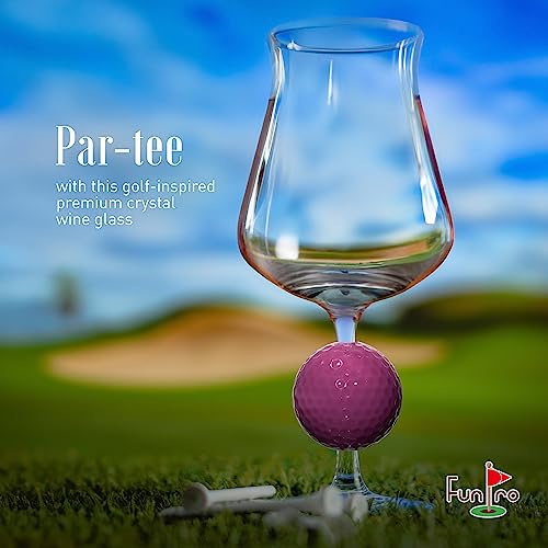 FunPro Crystal Wine Glass with Real Golf Ball - Set of 2, Patent Pending, Hand Blown Premium Genuine Crystal Clear Wine Glass, Modern Long Stem White & Red Wine Glass for Party, Wedding & Home, Pink