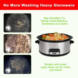 Silicone Slow Cooker Liners, SelfTek Reusable Liner Fits Crock-Pot &Hamilton Beach 7-8 Qt Oval, Foldable, Leakproof Dishwasher Safe Cooking Insert Includes Spoon - Black 1Set