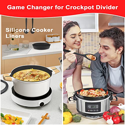 Silicone Slow Cooker Liners, SelfTek Reusable Liner Fits Crock-Pot &Hamilton Beach 7-8 Qt Oval, Foldable, Leakproof Dishwasher Safe Cooking Insert Includes Spoon - Black 1Set