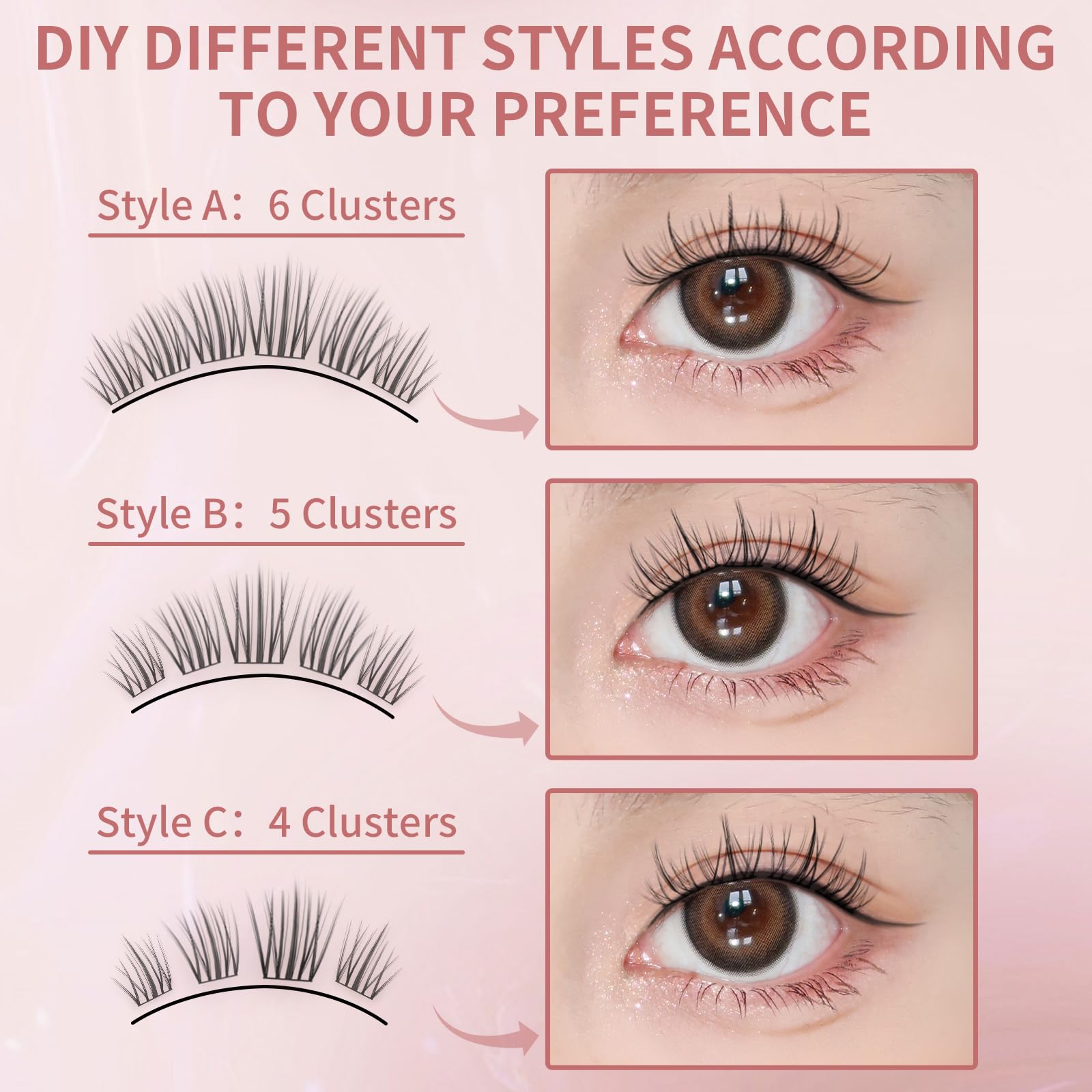 MLEN DIARY Manga Lashes 120 Cluster Lashes 9-12mm D Curl Individual Lashes Natural Look Fluffy Faux Mink Thin Cotton Band False Eyelashes