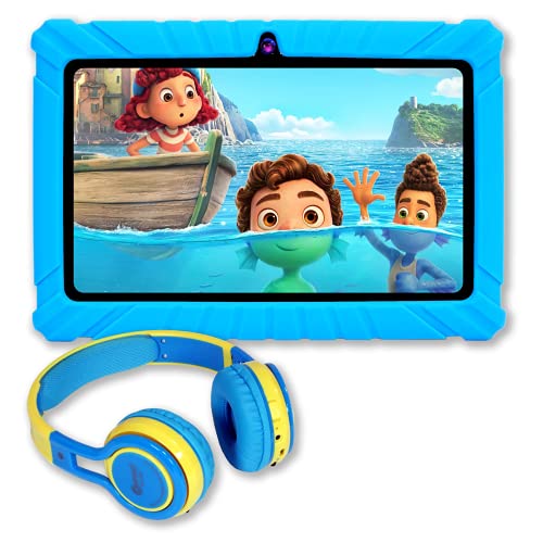 Contixo Kids Learning Tablet, 7" Tablet for Kids and KB-2600 Kids Foldable Wireless Bluetooth Headphone Bundle, Learning Tablet, Parental Control Family Link - Blue