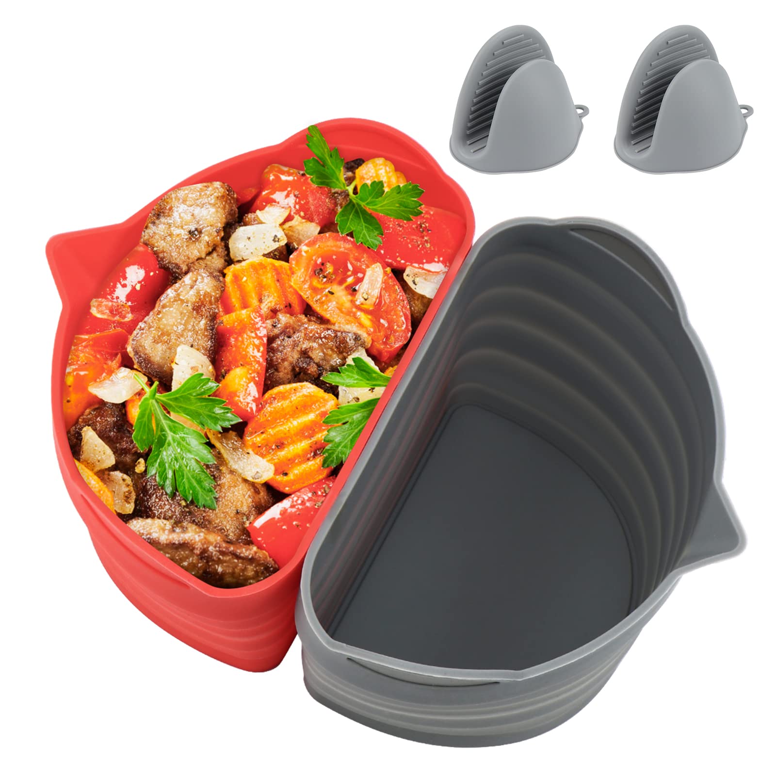 2 Set Silicone Slow Cooker Liners，SelfTek Reusable Liner Fits Crock-Pot &Hamilton Beach 7-8 Qt Oval，Foldable，Leakproof Dishwasher Safe Cooking Insert Includes Spoons - Red & Black