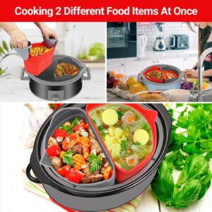 2 Set Silicone Slow Cooker Liners，SelfTek Reusable Liner Fits Crock-Pot &Hamilton Beach 7-8 Qt Oval，Foldable，Leakproof Dishwasher Safe Cooking Insert Includes Spoons - Red & Black