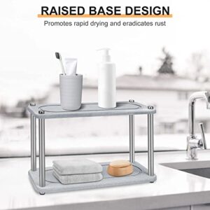 Home Sink Caddy, 2-Tier Instant Dry Sink Organizer, Fast Drying Stone Sink Tray For Kitchen Sink, Diatomaceous Pedastal Stand Riser With Stainless Steel Feet Protection for Modern Home (Grey)