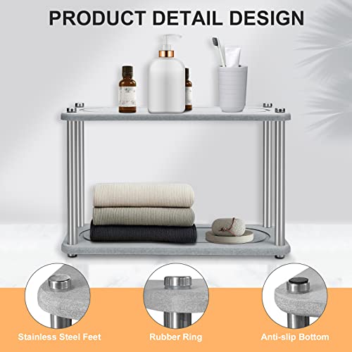 Home Sink Caddy, 2-Tier Instant Dry Sink Organizer, Fast Drying Stone Sink Tray For Kitchen Sink, Diatomaceous Pedastal Stand Riser With Stainless Steel Feet Protection for Modern Home (Grey)