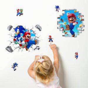 mario bros movie 2023 wall 3d break the wall stickers for living room kids room wall decor boys girl gift bedroom poster mural wallpaper removable pvc wall stickers (style4)