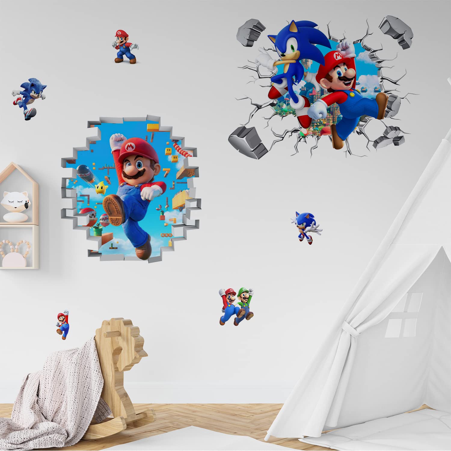 Mario Bros Movie 2023 Wall 3D Break The Wall Stickers for Living Room Kids Room Wall Decor Boys Girl Gift Bedroom Poster Mural Wallpaper Removable PVC Wall Stickers (Style4)