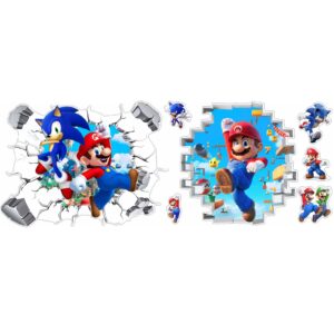 Mario Bros Movie 2023 Wall 3D Break The Wall Stickers for Living Room Kids Room Wall Decor Boys Girl Gift Bedroom Poster Mural Wallpaper Removable PVC Wall Stickers (Style4)