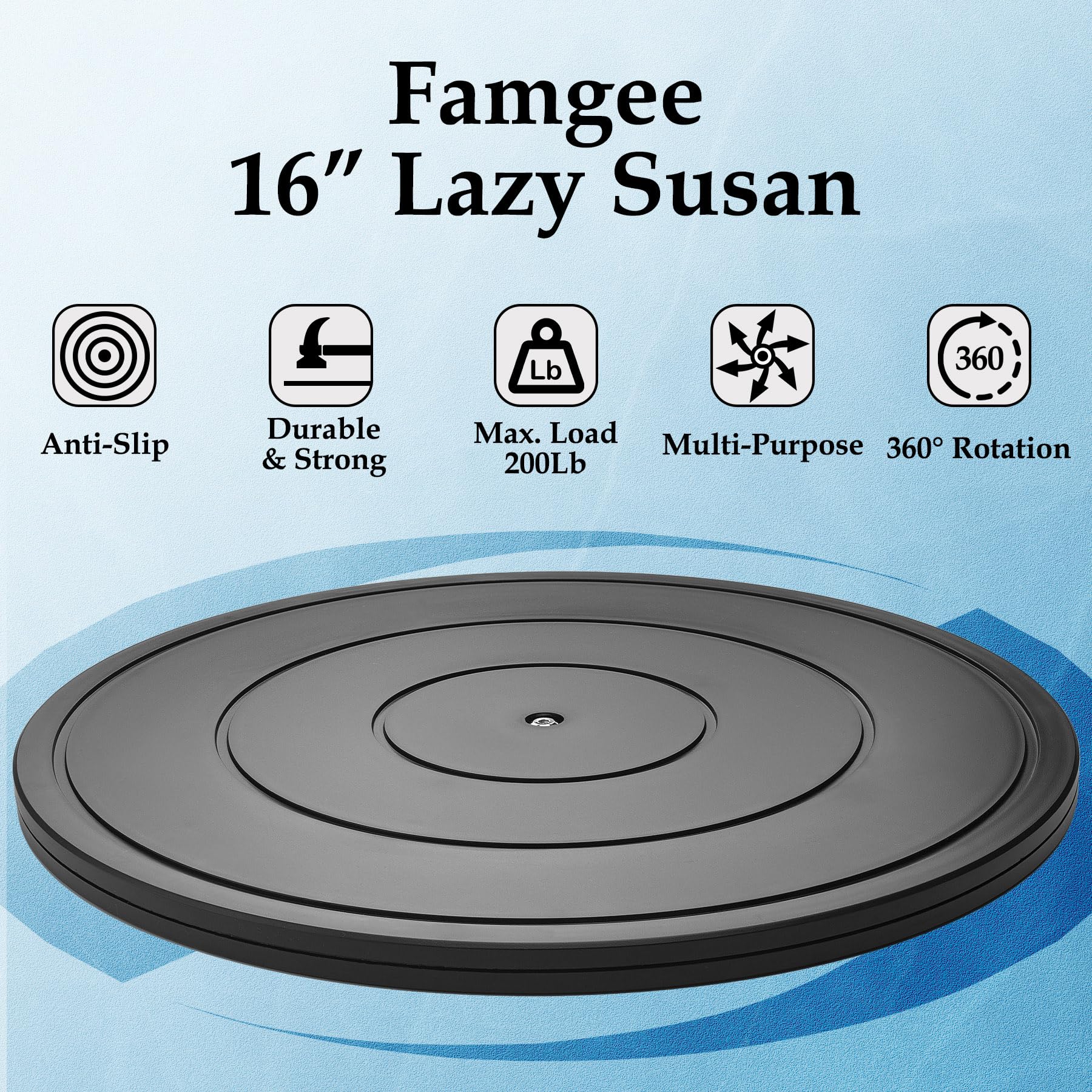 Famgee 16 Inch Lazy Susan Turntable Heavy Duty Rotating Swivel Stand Lazy Susan with Steel Ball Bearings for Flat Panel Monitors, Computer, TV, Speakers, Bonsai, Statue, Cabinet Organizer