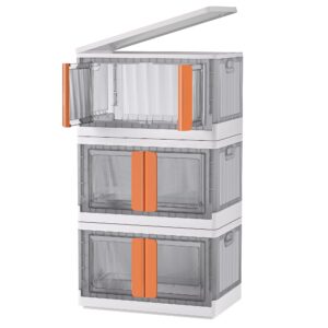 foluck storage bins with lids 34 qt, 3 pack plastic storage bins with door and wheels, closet organizer, stackable storage container box, organizers and storage for clothes, foods