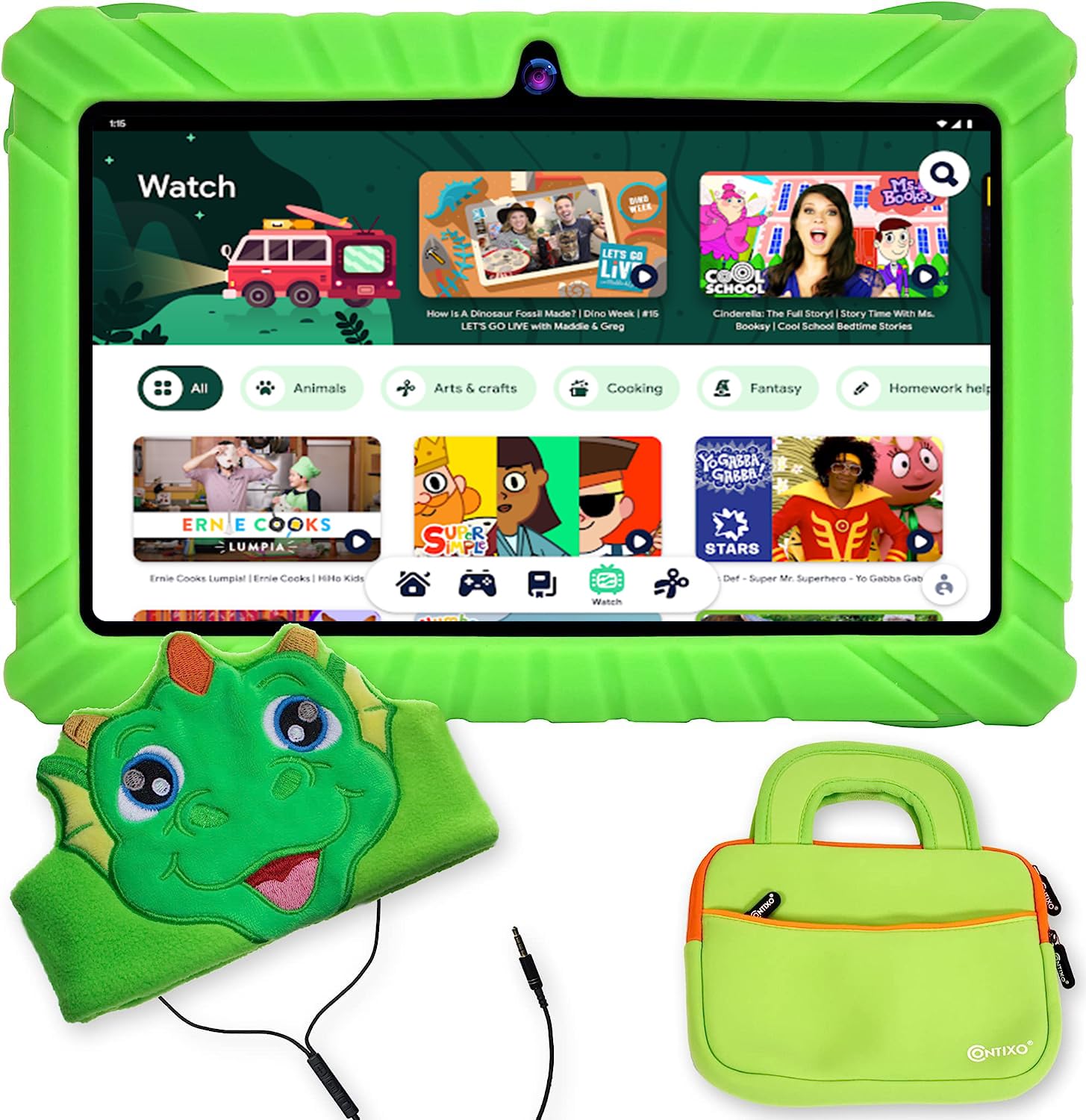 Contixo V8 Tablet for Kids and H1-Fox Kid's Fleece Headphones (Fox) Bundle, Come with Sleeve Bag,Learning Tablet, Parental Control Family Link