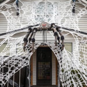 akerock giant spider webs halloween decorations outdoor, stretchy gauze cobwebs, cut-your-own fake spider webbing for halloween decor outside house - white