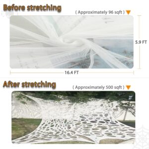 AKEROCK Giant Spider Webs Halloween Decorations Outdoor, Stretchy Gauze Cobwebs, Cut-Your-Own Fake Spider Webbing for Halloween Decor Outside House - White