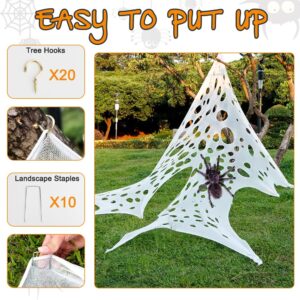 AKEROCK Giant Spider Webs Halloween Decorations Outdoor, Stretchy Gauze Cobwebs, Cut-Your-Own Fake Spider Webbing for Halloween Decor Outside House - White