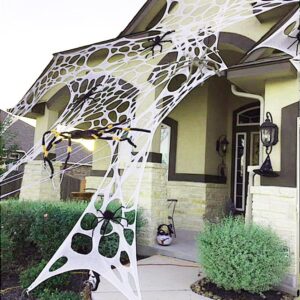 AKEROCK Giant Spider Webs Halloween Decorations Outdoor, Stretchy Gauze Cobwebs, Cut-Your-Own Fake Spider Webbing for Halloween Decor Outside House - White