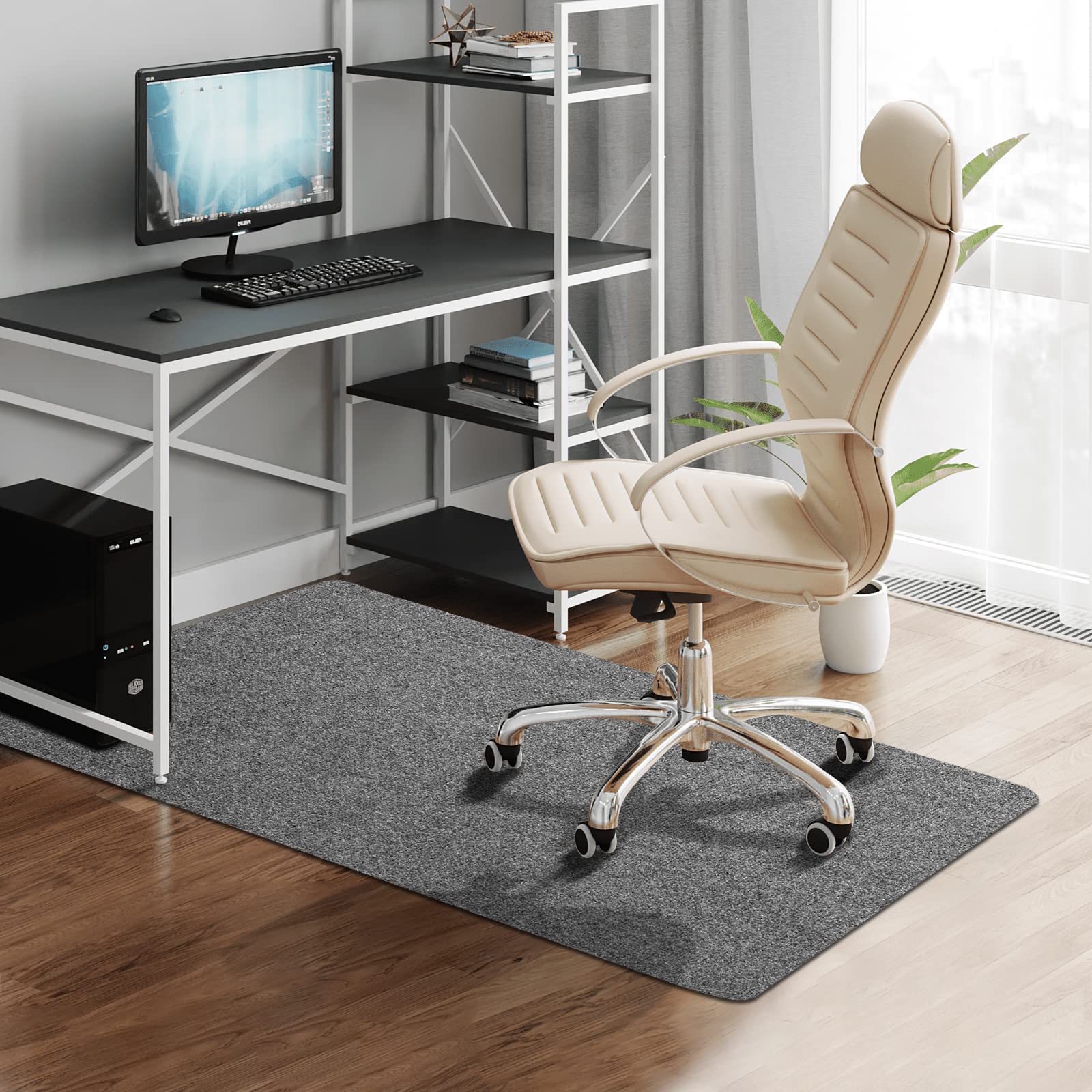 Office Chair Mat for Hardwood Floor, 55" × 35" Office Gaming Computer Desk Chair Mat, Dirt Resistant & Easy to Clean Light Gray