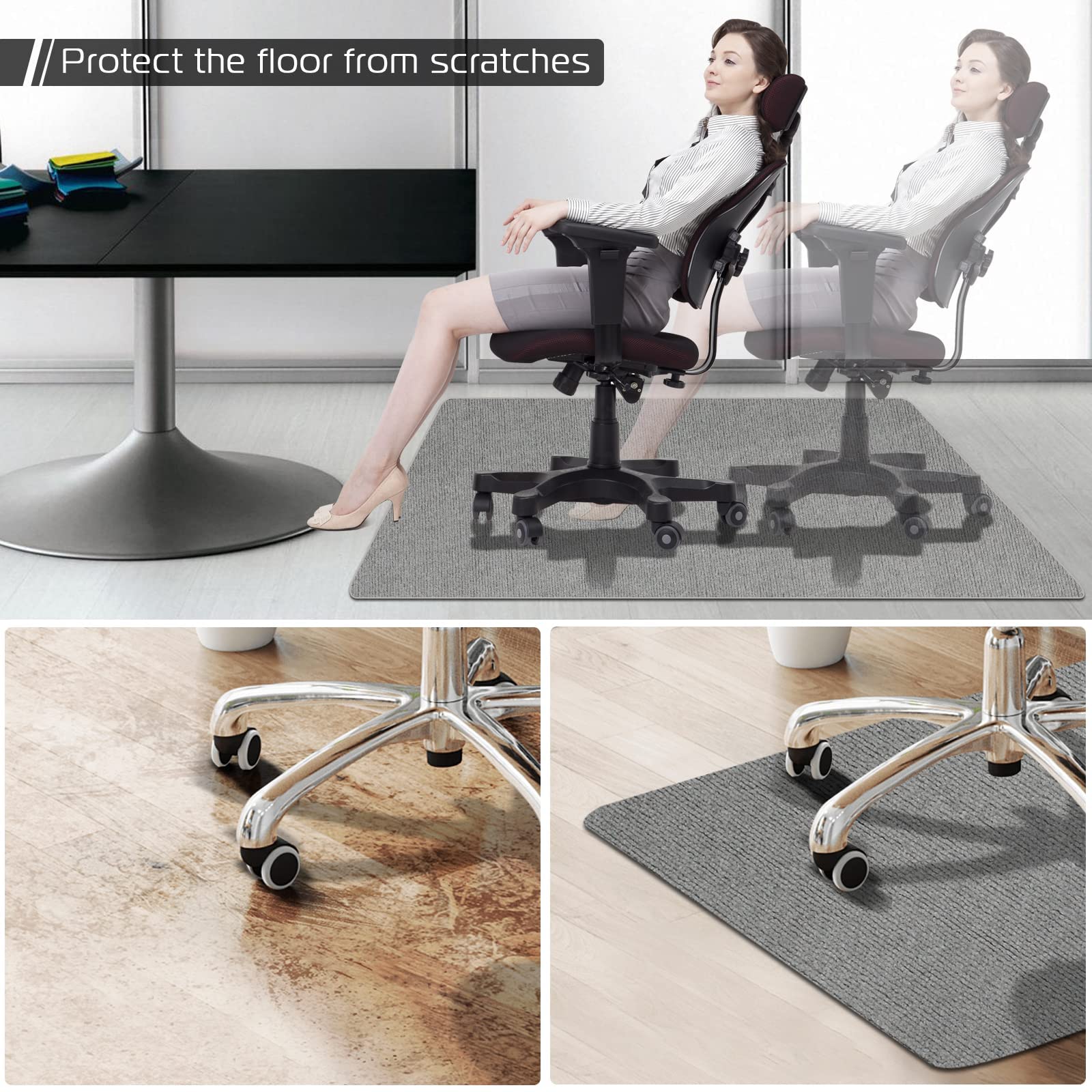 Office Chair Mat for Hardwood Floor, 55" × 35" Office Gaming Computer Desk Chair Mat, Dirt Resistant & Easy to Clean Light Gray