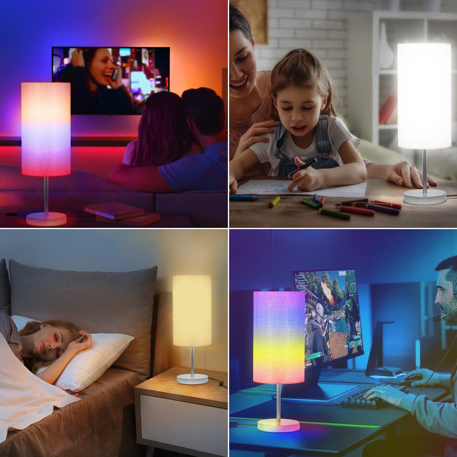 emie Smart Rainbow Bedside Table Lamp, Modern Bedroom Lamps Decoration, 72 LED Colorful Bulb with APP Control & Music Sync, Small Nightstand lamp Lighting for Bedroom Living Room Decor