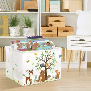 Clastyle Woodland Animals Bear Fox Raccoon Tree Baby Gift Storage Basket Deer Owl Collapsible Rectangular Shelf Basket Toy Book Clothes Towel Storage Bin for Nursery