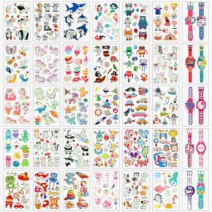 JCFIRE 35 Sheets Luminous Temporary Tattoo Kids, Mixed Styles Glow in Dark Party Favors, Kids Tattoos Stickers for Boys and Girls, Dinosaur Pirate Mermaid Animals Party Supplies Gifts for Children