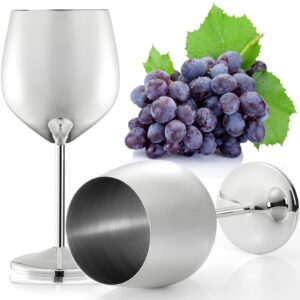 deayou 2 pack stainless steel wine glasses, 17 oz silver steel wine goblet for champagne, indoor outdoor, party