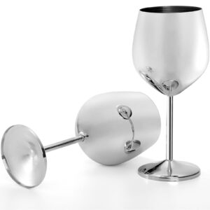 DEAYOU 2 Pack Stainless Steel Wine Glasses, 17 Oz Silver Steel Wine Goblet for Champagne, Indoor Outdoor, Party