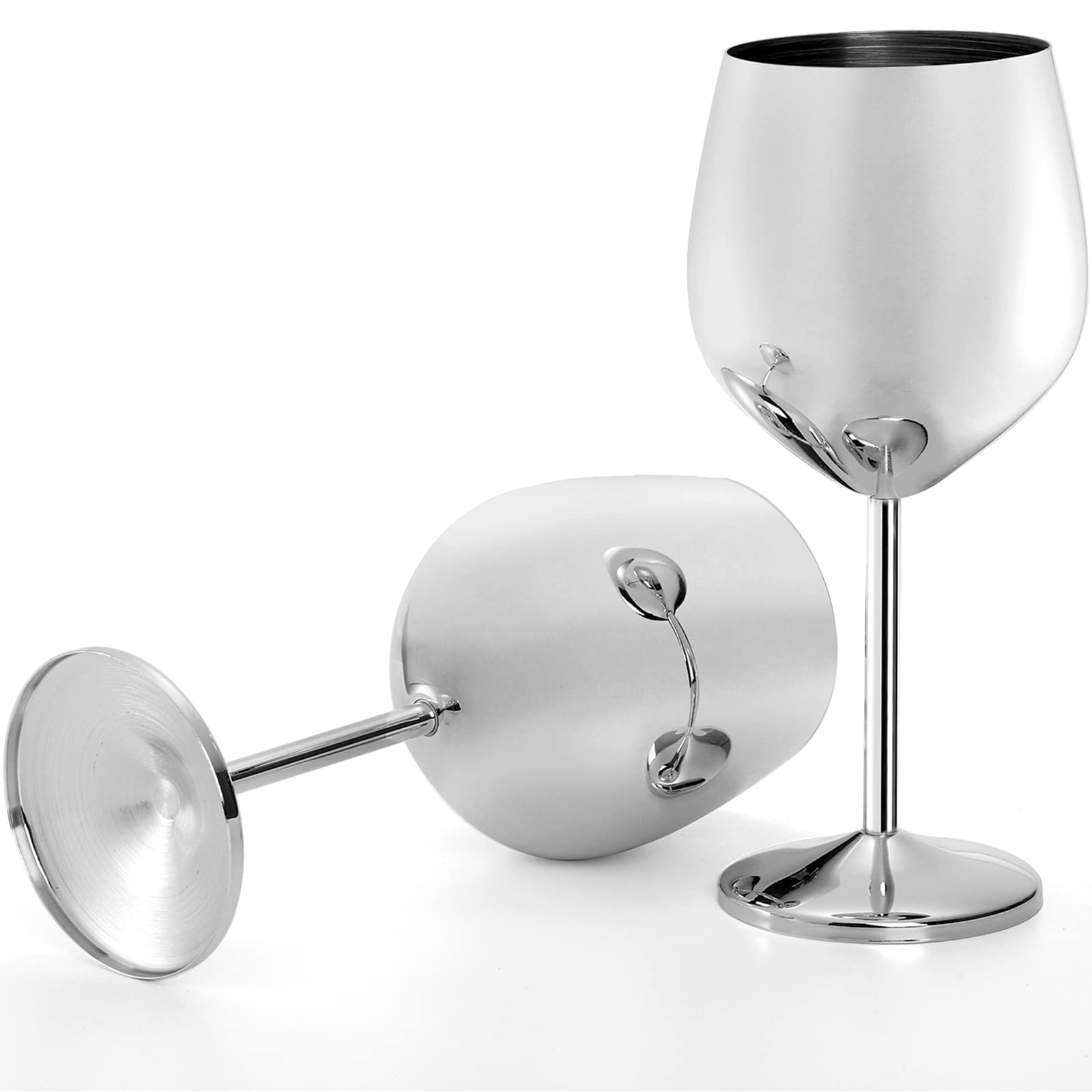 DEAYOU 2 Pack Stainless Steel Wine Glasses, 17 Oz Silver Steel Wine Goblet for Champagne, Indoor Outdoor, Party