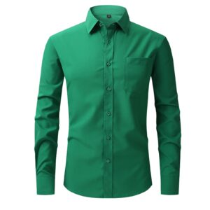 hotian men's regular fit dress shirt stretch button-down shirt spread collar long sleeve with pockets (green,x-large)