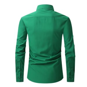 HOTIAN Men's Regular Fit Dress Shirt Stretch Button-Down Shirt Spread Collar Long Sleeve with Pockets (Green,X-Large)