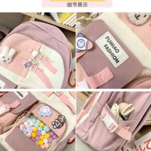 MWZING Kawaii Backpack with Cute Pin Accessories Plush Pendant Kawaii Cute Aesthetic Backpack GREEN