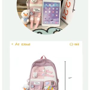 MWZING Kawaii Backpack with Cute Pin Accessories Plush Pendant Kawaii Cute Aesthetic Backpack GREEN