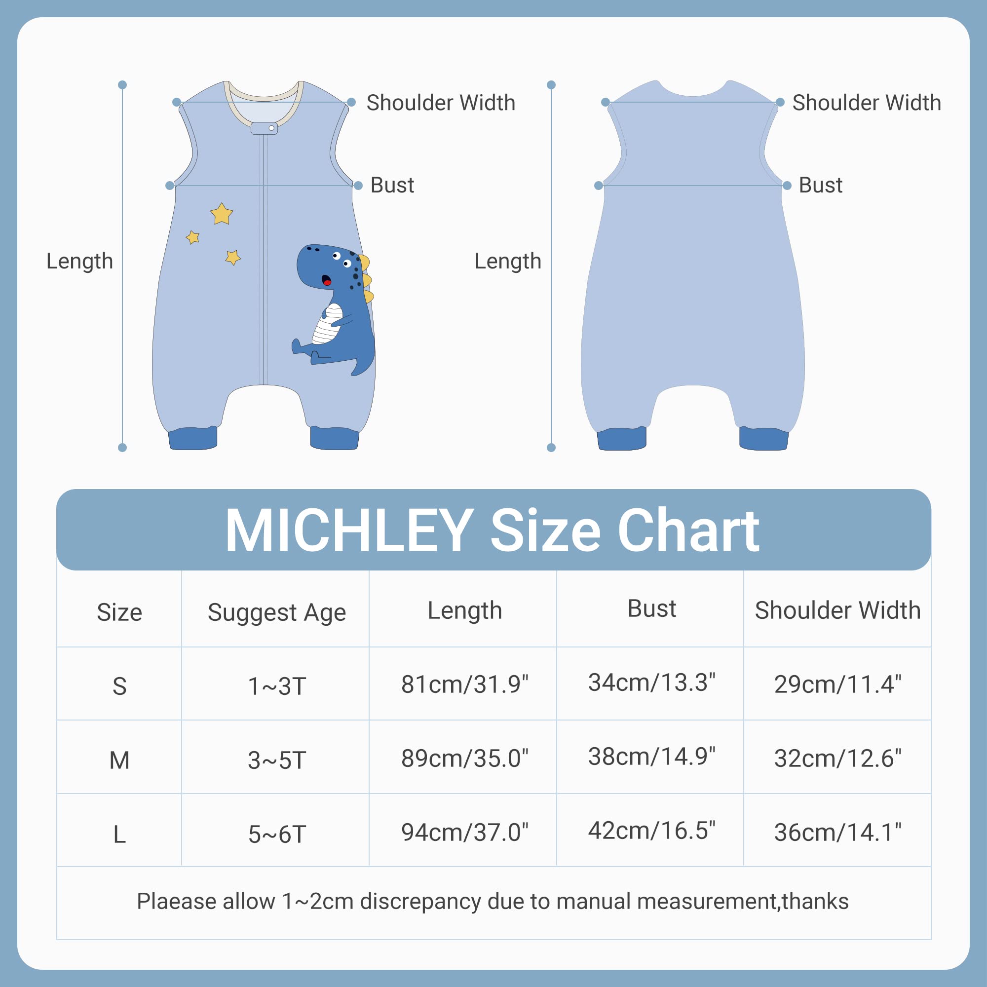 MICHLEY Baby Sleeveless Zipper Sleeping Bag, Autumn Winter Sleeping Sack Polyester Wearable Blankets for Toddler Boy Girl, Dinosaur, M