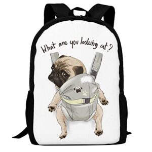 free lion kids pug dog backpack for boys girls funny pug in back carrier bookbags elementary middle high school bag large capacity 17 inch big student backpack for school & travel