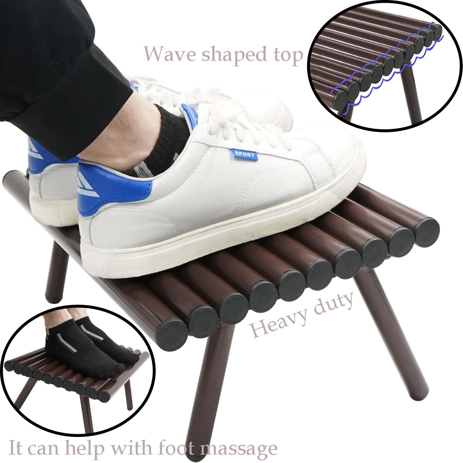 Nijoam Foot Rest for Under Desk at Work - Ergonomic Design Under Desk Footrest Foot Stool Under Desk Metal with Massage Surface (Brown)