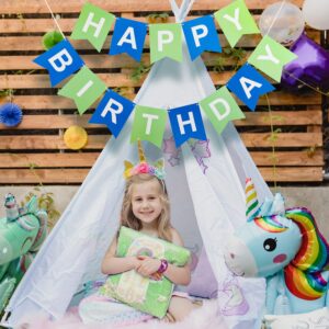 LITAUS, Green Blue Happy Birthday Banner - Pre-Strung, 9 ft, No DIY | Birthday Decorations | Happy Birthday Sign for Birthday Decor, Backdrop | Birthday Banner for Women, Men