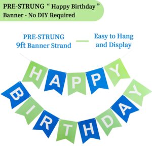 LITAUS, Green Blue Happy Birthday Banner - Pre-Strung, 9 ft, No DIY | Birthday Decorations | Happy Birthday Sign for Birthday Decor, Backdrop | Birthday Banner for Women, Men