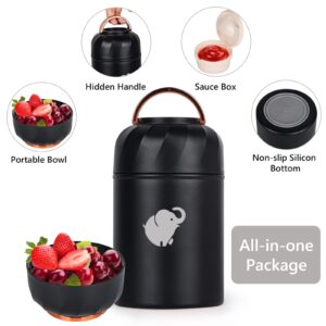 NewFation Thermos For Hot Food - 17 Oz Insulated Food Container With Foldable Fork& Spoon, Leak Proof Soup Thermos For Adults, Food Thermos Portable With Handle For Office Outdoors(Black),(TH-01)